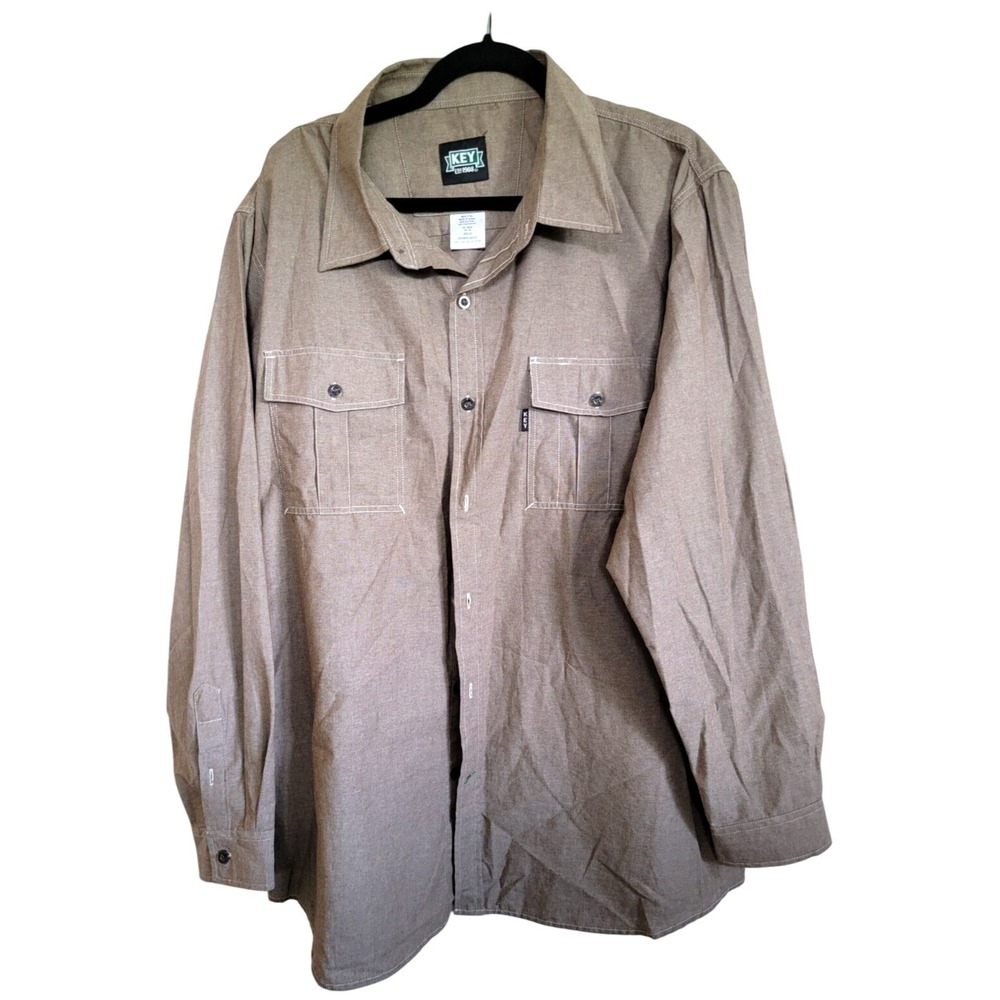 KEY Men's 2XLR Button Front Brown L/S‎ Shirt Performance Comfort NWT